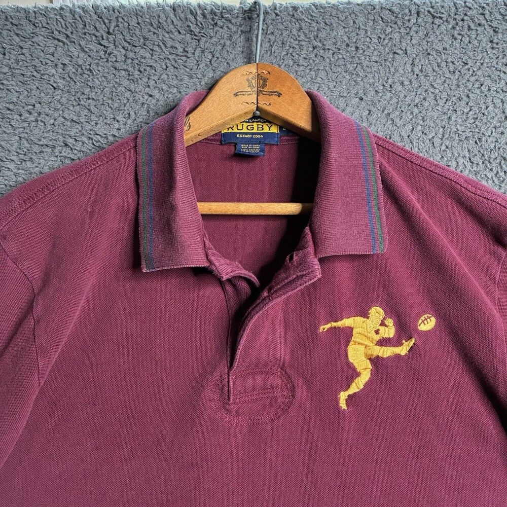 Ralph Lauren Rugby Logo 2004 Men’s Maroon Polo Shirt Size Large Old Money - Picture 10 of 16